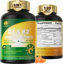 D3 10000 NE vitamin Plus K2 (MK- 7) 100 µg, Turmeric, Magnézium & Cink kalciumabszorpcióhoz, Csont- és Immunegészség, Kókuszolaj magas abszorpcióhoz, Könnyen nyelhető, 120 Ct