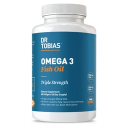 Dr. Tobias Omega 3 Fish Oil, 2000mg Triple Strength with 800mg EPA 600mg DHA Per Serving, Fish Omega 3 Supplements for Heart, Brain & Immune Supplements, 60 Softgels, 30 Servings