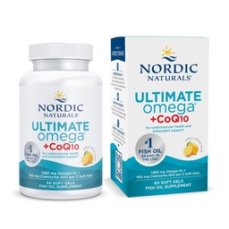 Nordic Naturals Ultimate Omega + CoQ10, Lemon - 60 Soft Gels - 1280 mg Omega3 + 100 mg CoQ10 - Heart Health, Cellular Energy, Antioxidant Support - Non-GMO - 30 Servings