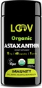 LOOV Natural Organic Astaxanthin 12mg - 60- napos ellátás - Max Strength Antioxidáns - Szem, Közös, Bőr, Immunitás - a mikroalgák - nem-GMO, Vegán, Fenntartható