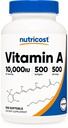 Nutricost A-vitamin 10 000 NE, 500 Softgel kapszula