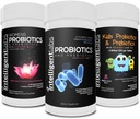 Intelligens Labs 3- in1 Prebiotics Bundle for The Whole Family: Kids + Felnőtt 50 milliárd CFU + Nők probiotikuma, Nincs hűtés szükséges, 2 hónap ellátás palackonként
