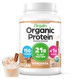 Orgain Organic Vegan Protein Powder, Horchata - 21g Plant Based Protein, 9g Prebiotic Fiber, Low Net Carb, No Laktóz Összetevők, Nincs hozzáadott cukor, Non-GMO, Shakes & Smoothies, 2,03 lb