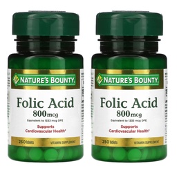 Természet Bounty Folic Acid 800 µg Vitamin kiegészítés Maximális hatáserősség - 250 tabletta, 2 tablettát tartalmazó csomag