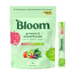 Bloom Nutrition Superfood Powder, Digestic Enzimes with Probiotics and Prebiotics, Gut Health, Bloating Relief for Women, Chlorella, Green Juice Mix w Beet Root Powder, 60 SVG, Strawberry Kiwi