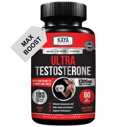 Kaya Naturals UltraTest- Men 's T Booster with Tongkat Ali, Horny Goat Weed, Tribulus - Natural Workout Supplement for Energy, Stamina, and Strength Booster - 180 Count