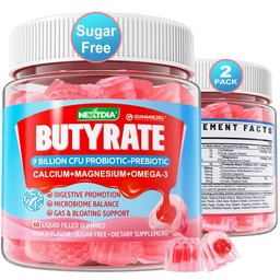 Butyrate Gumies probiotic + Prebiotic + Postbiotic, Omega3 500mg, 9 Million CFU Probiotics Fiber, Kalcium & Magnézium, Inulin, Psyllium Husk Digestive Health, Bloating Support, Sugar Free