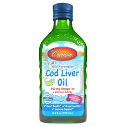Carlson - Kid 's Cod Life Oil, 550 mg Omega-3 s, Vitamins A & D3, Wild Norway, Bubble Gum, 250 ml