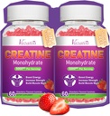 2 Pack Creatine Monohidrát Gummees nőknek és férfiaknak, Sugar Free Vegan Creatine Supplement for Build Muscles, Növelje az energiát és erőt, Természetes Epres Flavor, 120 Count