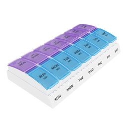 EZY DOSE Hetente AM / PM Pill Organizer, 7- napos vitamin- és napi gyógyszeres doboz nagy Pop- Out kompartmentekkel, 2 alkalommal egy nap Pill Holder, kék és lila Lids, Travel- Friendly Design