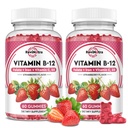 B12-vitamin Complex Gumies - 5000 µg metil-kobalamin vassal, C-vitaminnal, D3 & folát, energia támogatás és anyagcsere, immun, B- 12 rágható kiegészítés férfiak és nők számára, eperízű, 2 csomag