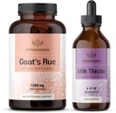 HERBAMAMA Goat 's Rue and Milk Thistle Kit - Bundle of 1200 mg Goat' s Rue Capsules & Milk Thistle Life Detox Drops 4 fl oz - Vegan, Non-GMO, Sugar & Alcohol- Free - 2 Pack