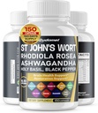 St. John 's Wort Rhodiola Rosea Ashwagandha Szent Basil Valerian Chamomile Black Pepper - 150 Capsules - Készült az USA-ban