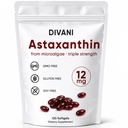 DIVANI Astaxantin 12 mg, antioxidáns kiegészítés a napi Wellness, Immun, Szem- és Bőrtámogatás, Non-GMO, Gluten Free - 120 Softgels