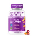 SmartyPants Toddler Multivitamin Gumies, Omega 3 (DHA / EPA), Vitamins D3, C, B12, B6, A, K & Cink, Biotin, Gluten Free, Three Fruit Flavor, 60 Count (30 napos ellátás)