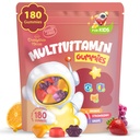 Kids Multivitamin Gumies 180 Count - Eye, Brain & Gut Support - Sugar- Free Vitamins for Kids - Lutein, Omega3 DHA & Prebiotics - 3 Gyümölcs ízesítők - Ages 2 +