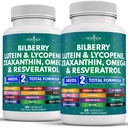 NEW AGE Eye Health Vitamins with Bilberry 300mg Lutein & Zeaxantin 40mg Lycopene 40mg Resveratrol 100mg Grape Seed Extract 200mg Astaxantin - Eye Vitamin -120 Count