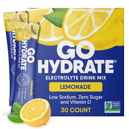 Gohydrate alacsony nátrium-elektrolitok por csomagok cukor mentes - azonnali hidratálás napi ital mix - zéró cukor víz Flavor Packet Singles D-vitaminnal - (Lemonade, 30 csomag)