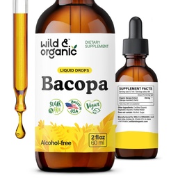 Wild & Organic Bacopa Tincture - Supports All, Focus, Clarity - Bacopa Monnieri Supplement Liquid - Alkoholmentes cseppek Brahmi kivonattal - Vegan, Sugar- Free - 2- hónapos ellátás - 2 fl oz
