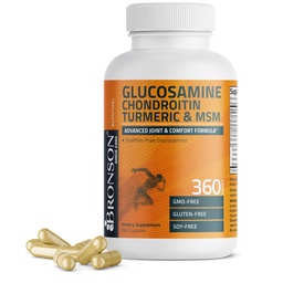 Bronson Glucosamine Chondroitin Turmeric & MSM Advanced Joint & Cartilage Formula, Támogatja az egészséges ízeket, Mobilitás & Cartilage - Non-GMO, 360 kapszula