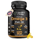 Health Dose Omega 3 Fish Oil 2000mg - Lemon- Flavored Softgels with EPA 800mg & DHA 600mg for Brain, Heart, and Wellness Support - Easy- to- Digest, No Fish Burps - 120 Softgels, 2- hónapos ellátás