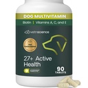 VetriScience 27 + Active Health Chewable Tablets, Canine Plus Daily Multivitamin kutyáknak és felnőtt kutyáknak, kiegyensúlyozott vitaminok, ásványi anyagok és antioxidánsok, Egészség és Wellness támogatás, Kacsa, 90 gróf