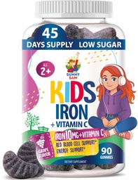 SUNNY Sam Iron Gumies gyerekeknek & Teens - 10mg vas Vitaminok C-vitaminnal - alacsony cukortartalmú rágógumi kiegészítés az immunrendszer támogatására, támogatja a vörösvérsejt termelés gyermekek és tinédzser lányok