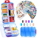 14 Grids Travel Pill Organizer Box 415- Pcs Medicine Name Labels - Pocket Daily Pharmacy Case Container Kit - Travel Medication Holder Dispenser for Fish Oil Vitamin Supplement Storage - Clear Blue