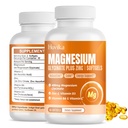 Magnesium Glycinate Supplement Softgels, Magnesium Glycinat 400mg mit Zink, Vitamin B6, C, D3, Reines Magnesium für Schlaf, Kalm, Muskel, Energie, Herzunterstützung - 60 Vegan Kapseln für Frauen & Männer