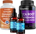 5- in1 Ceylon fahéj (120ct), 4- in1 Biotin Collagen Keratin Saw Palmetto (2 fl oz - 2 Pack) & 6- in1 Maca Root Ashwagandha (120ct) Bundle - Energy, Mood, Hair, Skin & Immune Support Supplement