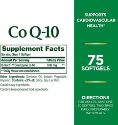 Nature 's Bounty CoQ10, Supports Heart Health, Diétás kiegészítés, 100mg, 75 Softgels (2-es csomag)