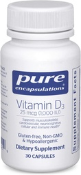 Tiszta kapszulák D3-vitamin 25 µg (1000 NE) - Supplement to Support Bone, Joint, Breast, Heart, Colon & Immune Health - Premium D-vitamin - 30 kapszula