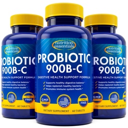 Táplálkozás Essentials Probiotics Nők és férfiak természetes laktáz enzim és prebiotikus fiber emésztőszervi egészség - 80százalék + erősebb kiegészítése Gut egészségügyi támogatás - 3 Számol 60 tabletta