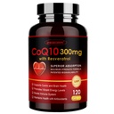 ZEBORA CoQ10- 300mg Trans- Resveratrol, PQQ & E-vitamin - Magas abszorpciós koenzim- Q10 BioPerinnel - Erőteljes antioxidáns a szív és az energia termeléséhez, 120 Veggie kapszula
