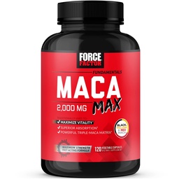 Force Factor Maca Max, Maca Root kapszula maximalizálni Vitality & Performance, Készült Black Maca, Red Maca, & Yellow Maca Powder, Maca Root Powder, 2000mg, 120 kapszula