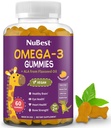 NuBest Omega 3 Gummis für Kinder & Jugendliche mit Flaxseed Oil | Unterstützt Brain Wachstum, Psychische Klarheit, Fokus und Augengesundheit | Kein Hinzugefügt Zucker | Orange Flavor | 60 Premium Vegan Gummis | 1 Monat Versorgung