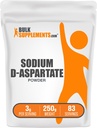 BulkSupplements.com Nátrium- D- Aspartate Powder - Nátrium- kiegészítők, Nátrium- Aspartate Powder - Elektrolites Supplement, Gluten Free, 3 g per Serving, 250g (8,8 oz) (1 db-os csomag)