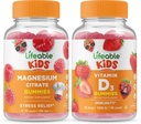 Életképes Magnézium Kids + D-vitamin Gyerekek, Gumicukor Bundle - Nagy ízű, vitamin kiegészítés, glutén mentes, GMO mentes, rágható gumi