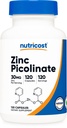 Nutricost Cink Pikolinát 30 mg, 120 kapszula - glutén mentes és nem GMO