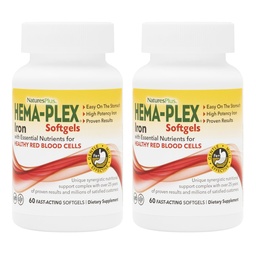 NaturesPlus Hema- Plex Iron - 60 Fast- Activing Softgels - 2 Pack - 85 mg vas + C-vitamin & Bioflavonoidok egészséges vörös vérsejtek - Vegan, glutén mentes - 40 teljes szervadékok