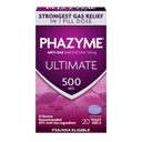 Phazyme Ultimate Strength Anti- Gáz 500 mg Simeticone Gas Relief felnőtteknek, gyors gél gyorsan oldódik, nyomás és kényelem, 20 gróf