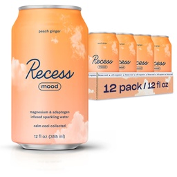 Recess Mood Magnézium & Adaptogen ital, Relaxációs ital, 12 uncia (Peach Ginger, 12 csomag)