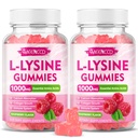 2 Pack Lysine 1000mg gumi, lizin kiegészítés felnőttek és gyerekek, esszenciális aminosav ajkak és orális egészség, boost immun & kollagén és kalcium, Sugar- mentes, málna ízű, 120 gróf