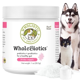 Wholistic Pet Organics WholeBiotics - Daily Dog Probiotics for Digestive Health Support & Immune Boost - 9 Strains - Prebiotics & Probiotics for Dog & Cats - Gut Health for Dog - 1 Oz - 28 Scoops