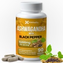 Ashwagandha kapszula, 90 Vegan kapszula, 10,100 mg kapszula - 100% természetes Ashwagandha gyökérkivonat por és fekete bors kivonat, nem-GMO, gluténmentes