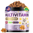 Taurine for Cats Vitamins Treats, 10 in 1 Cat Multivitamin with Fish Oil - 500 Crunchy & Creamy Chews Supports Energy, Bone, Joint, Skin & Coat Health, Digestion, Immunity for Cat All Breeds & Ages