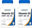 Nutricost D3-vitamin 10 000 NE, 240 Soft Gel Caps (2 üveg)