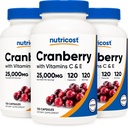 Nutricost Cranberry kivonat 25,000mg (120 adag) 3 palack C & E-vitamin