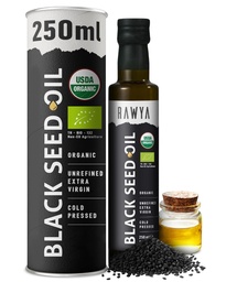 RAWYA Black Seed Oil - USDA Organic Certified - Cold Pressed - 8.4 Fl oz - Extra Virgin - Turkey Black Cumin Seed - Premium Nigella Sativa with Thymokinone - Kalonji - Non-GMO, Gluten- Free - Nutritional Supplements - Extra Strong Taste