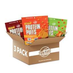 Twin Peaks Összetevők Alacsony szénhidrát, Keto Friendly Protein Puffs, (Variety Pack, 2.1 Ounce), 2 Servings, 3 Pack (60g, 42g protein, 4g szénhidrát)